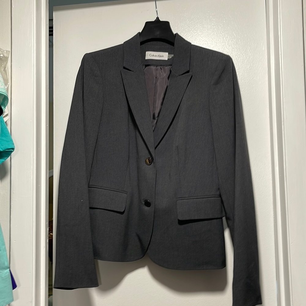 Calvin Klein grey skirt and blazer suit